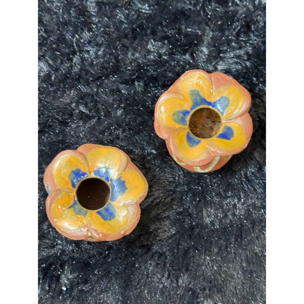 Vintage Handcrafted Ceramic Floral Candle Holders Small Decorative Pair - Picture 2 of 8